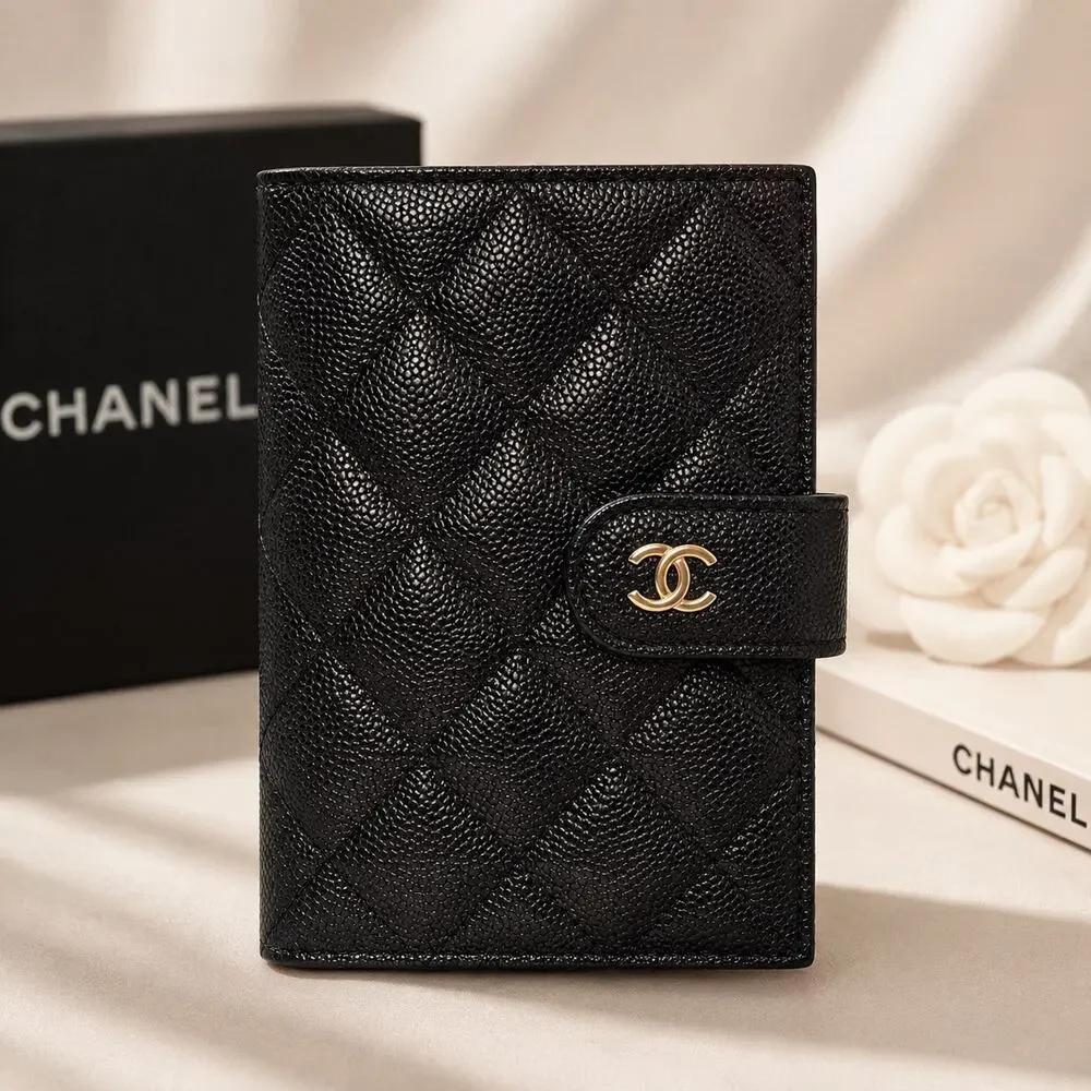 GWP Black Quilted Passport & Travel Wallet Set
